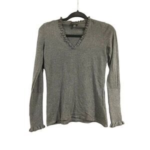 Carlisle Collection Silk and Cashmere Ruffle Sweater Size Small Charcoal Grey Gr